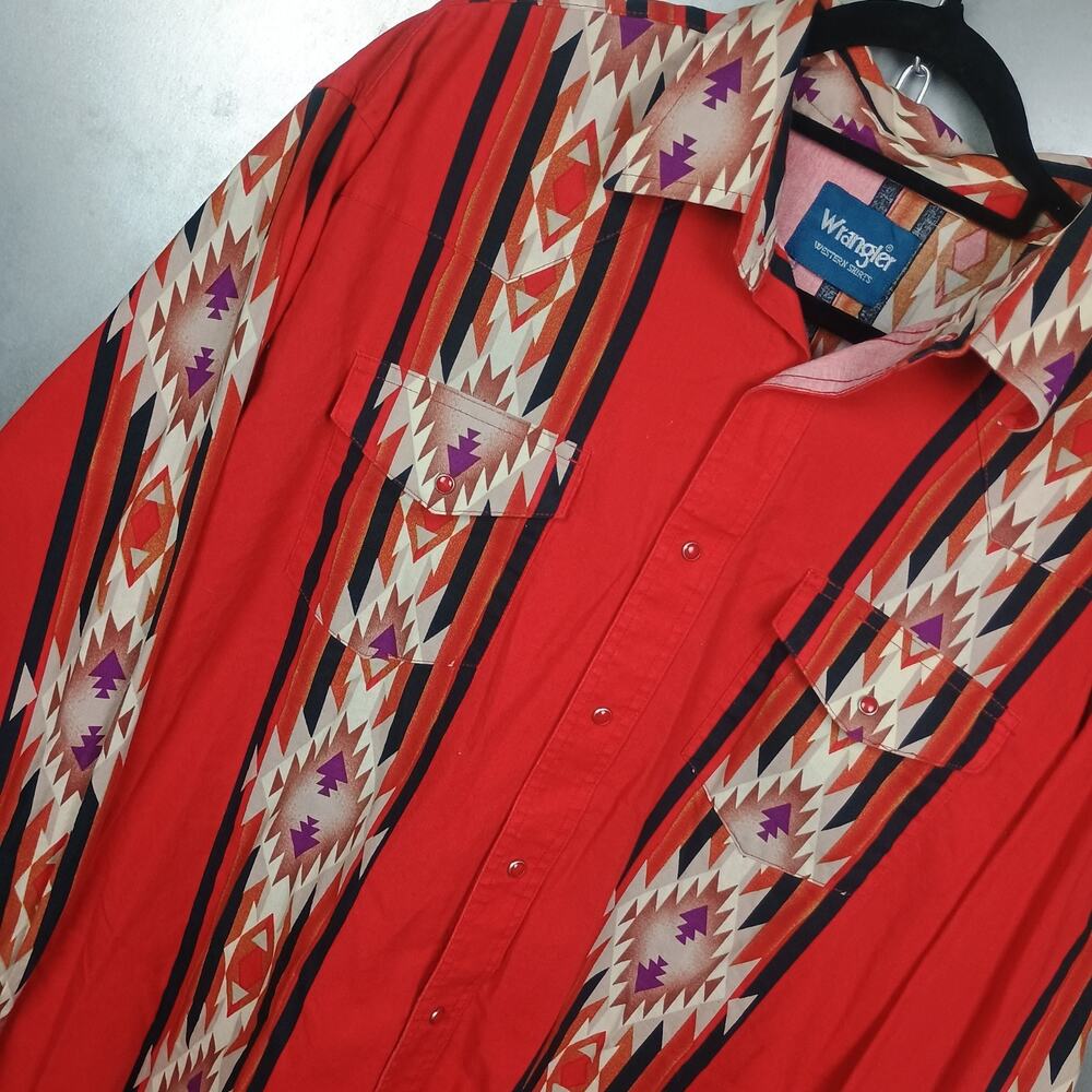 Wrangler Western Shirt Vintage 90s Country Cowboy Aztec XL Pearl Snap Southwest